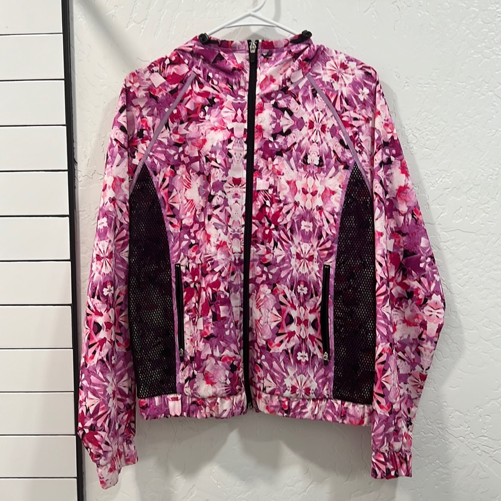 Champion Pink Floral Zip Track Hooded Jacket M